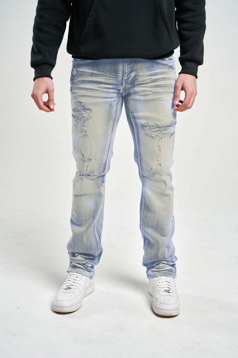 Spark - "SLIM STRAIGHT FIT" STRETCH JEANS WITH 3D CRINKLE & REPAIR Jean