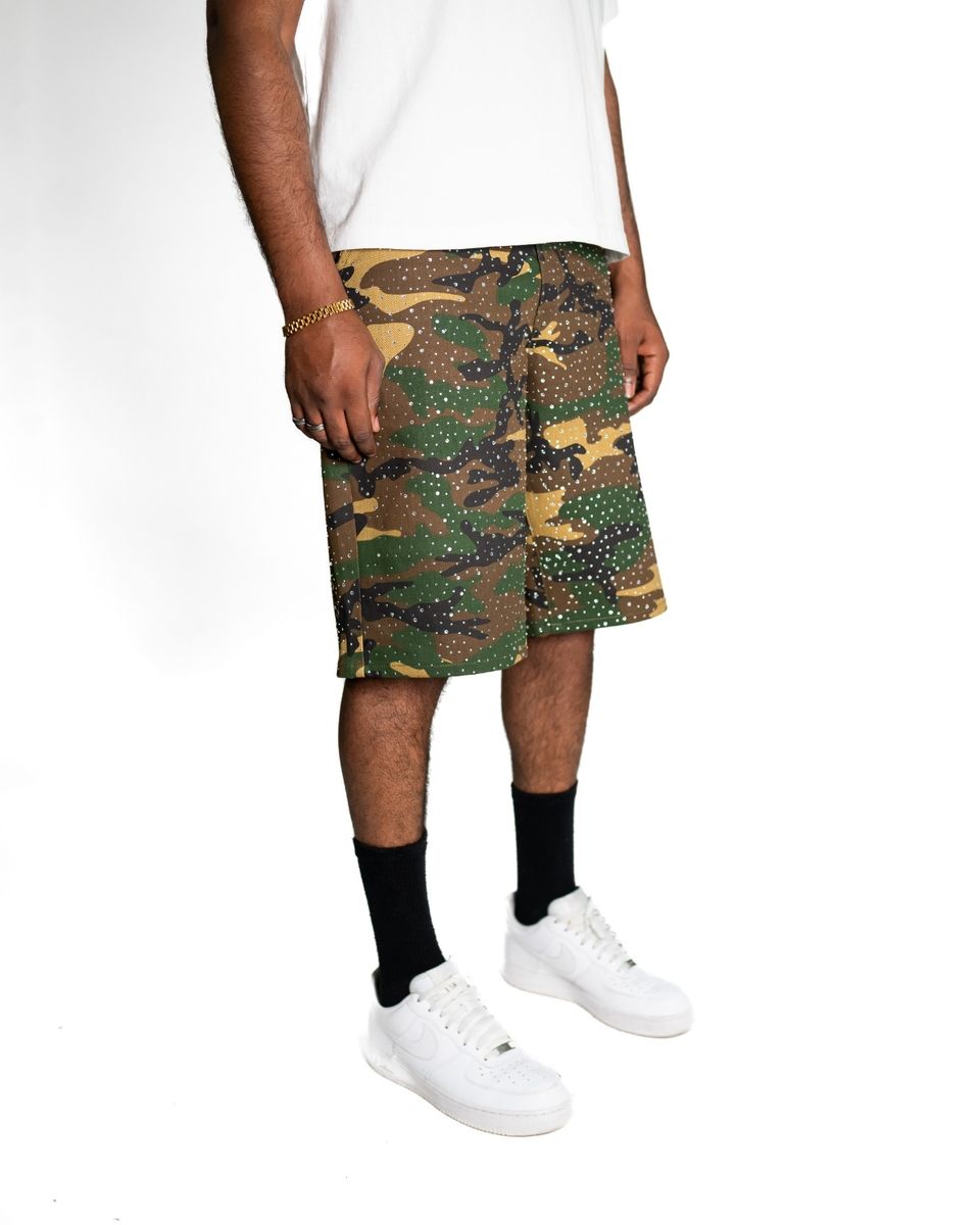 Golden Denim - Camo Rhinestone Jean-Shorts