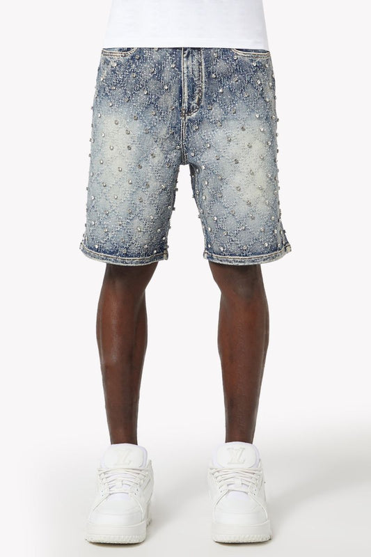 Guapi - Aqua Blue Embellished Denim Jean Shorts
