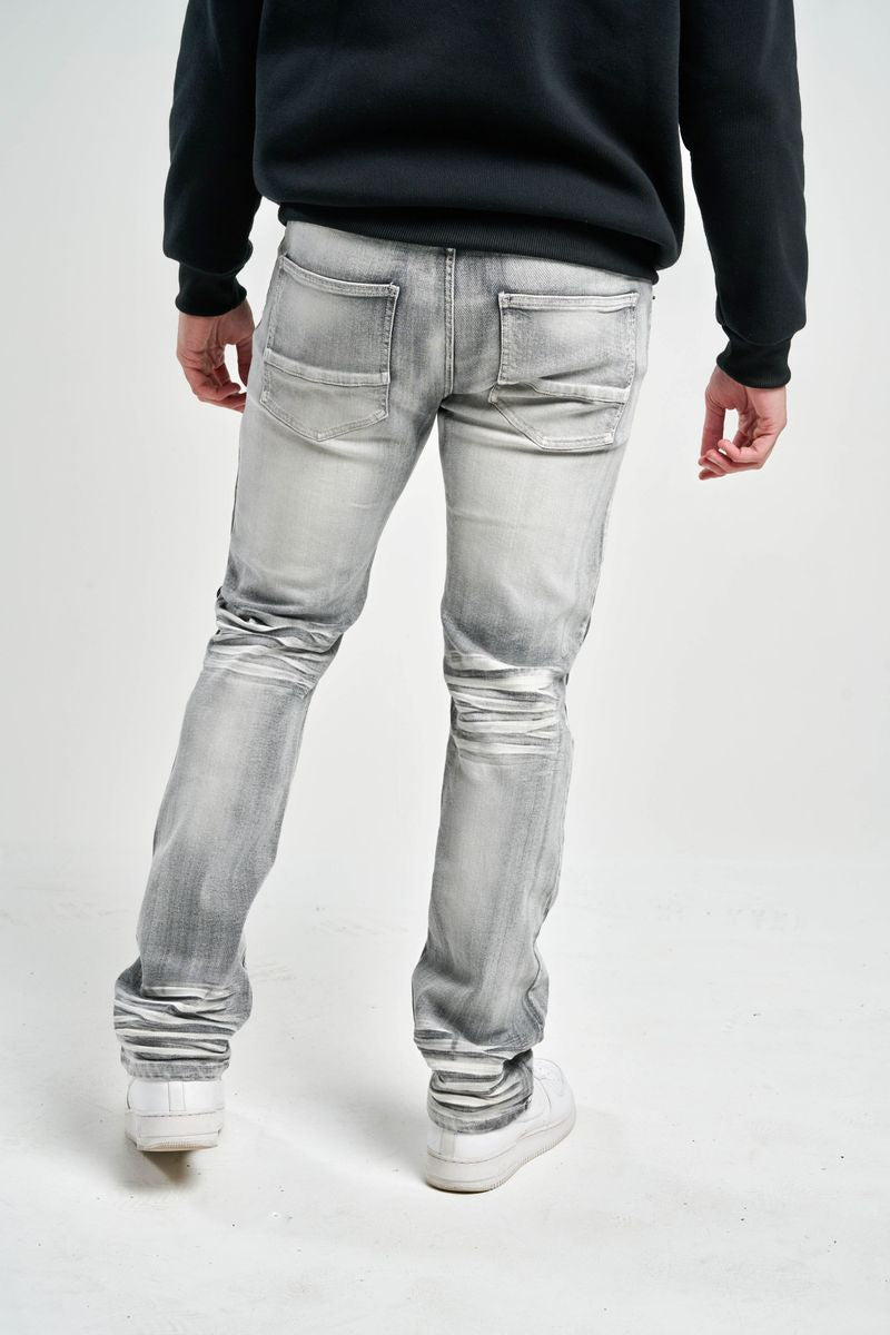 Spark - "SLIM STRAIGHT FIT" STRETCH JEANS WITH 3D CRINKLE & REPAIR Jean
