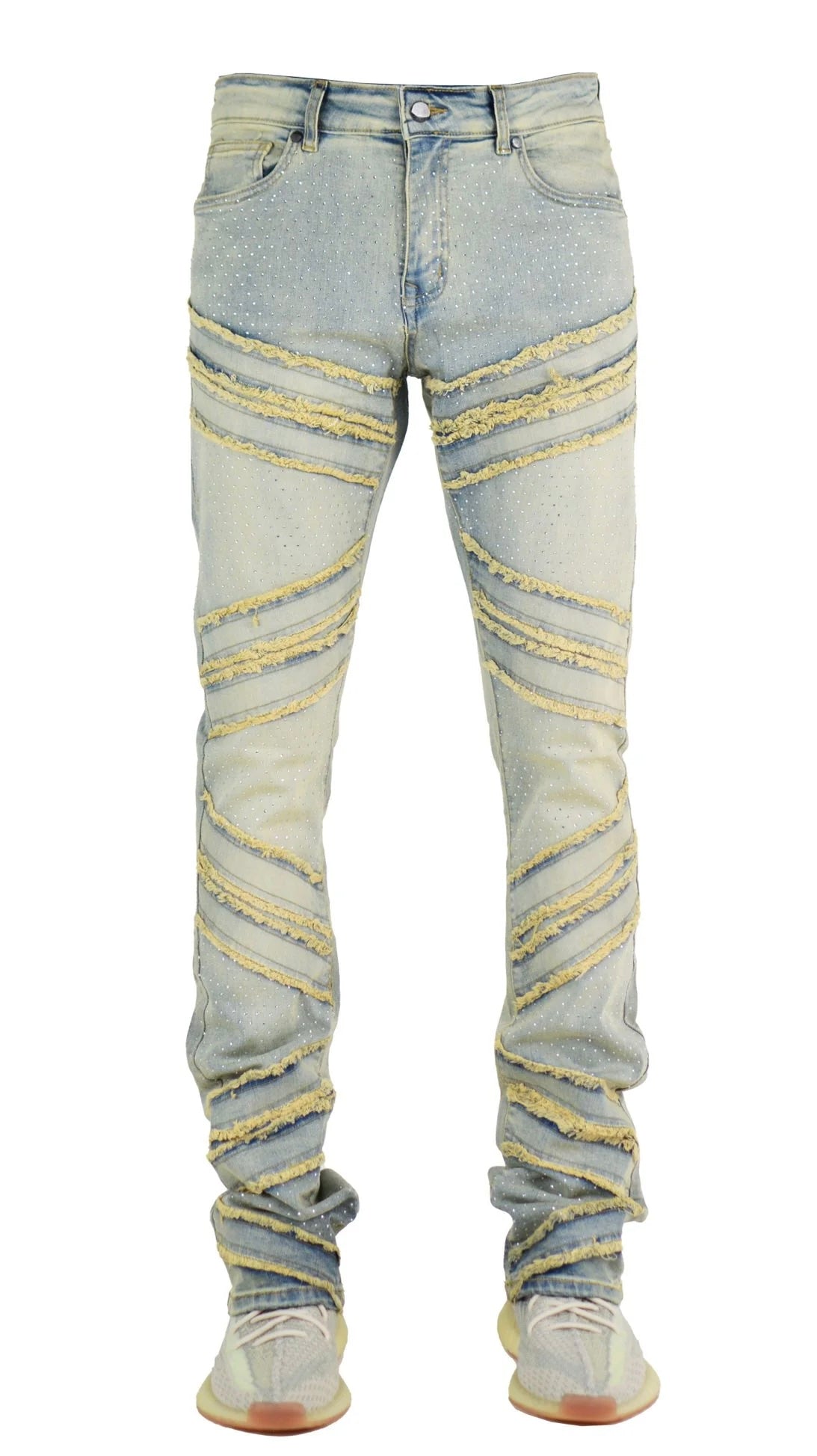 Focus - Rhinestone R&R Distress Stacked Denim Jeans
