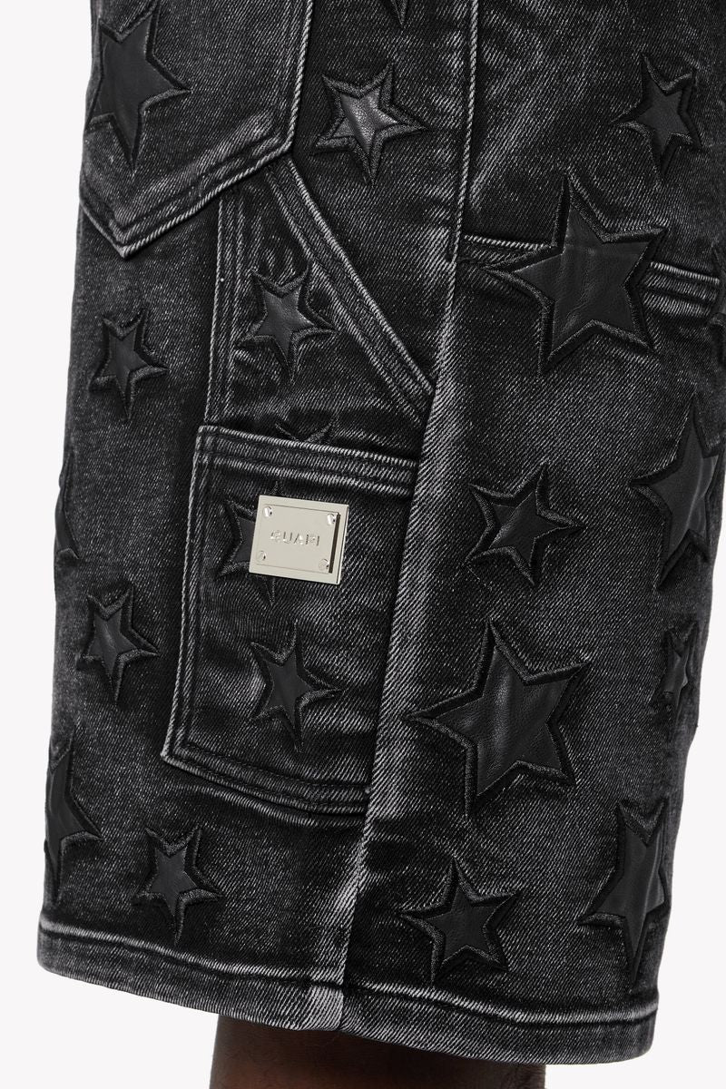 Guapi - Obsidian Black Stars Denim Jean Shorts