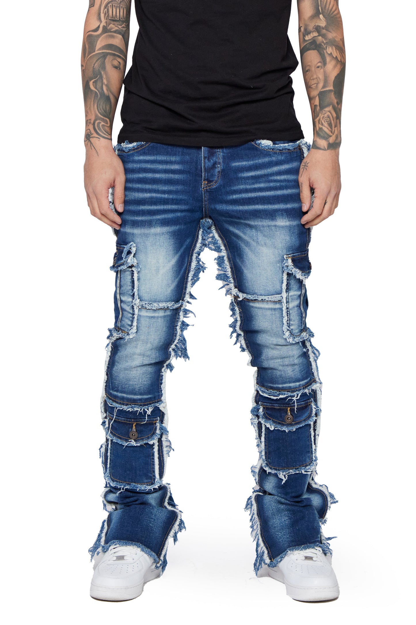 Valabasas - "AERERINE" DARK BLUE WASHED STACKED FLARE JEAN