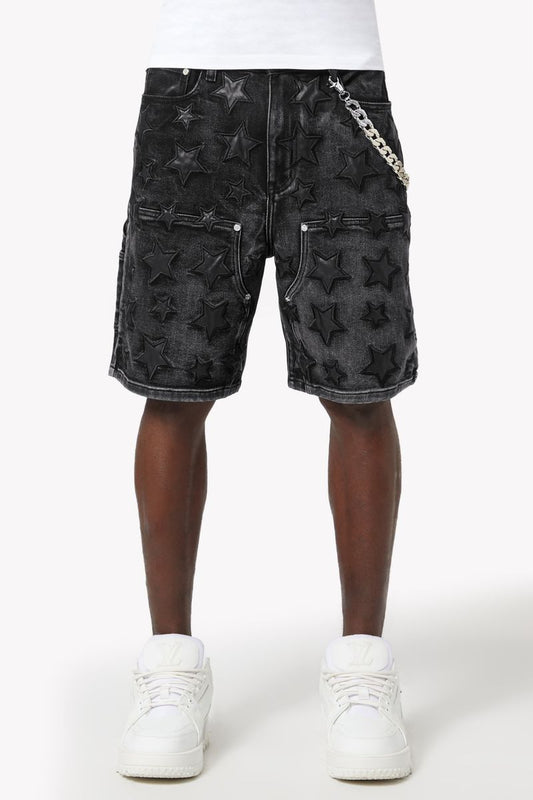 Guapi - Obsidian Black Stars Denim Jean Shorts