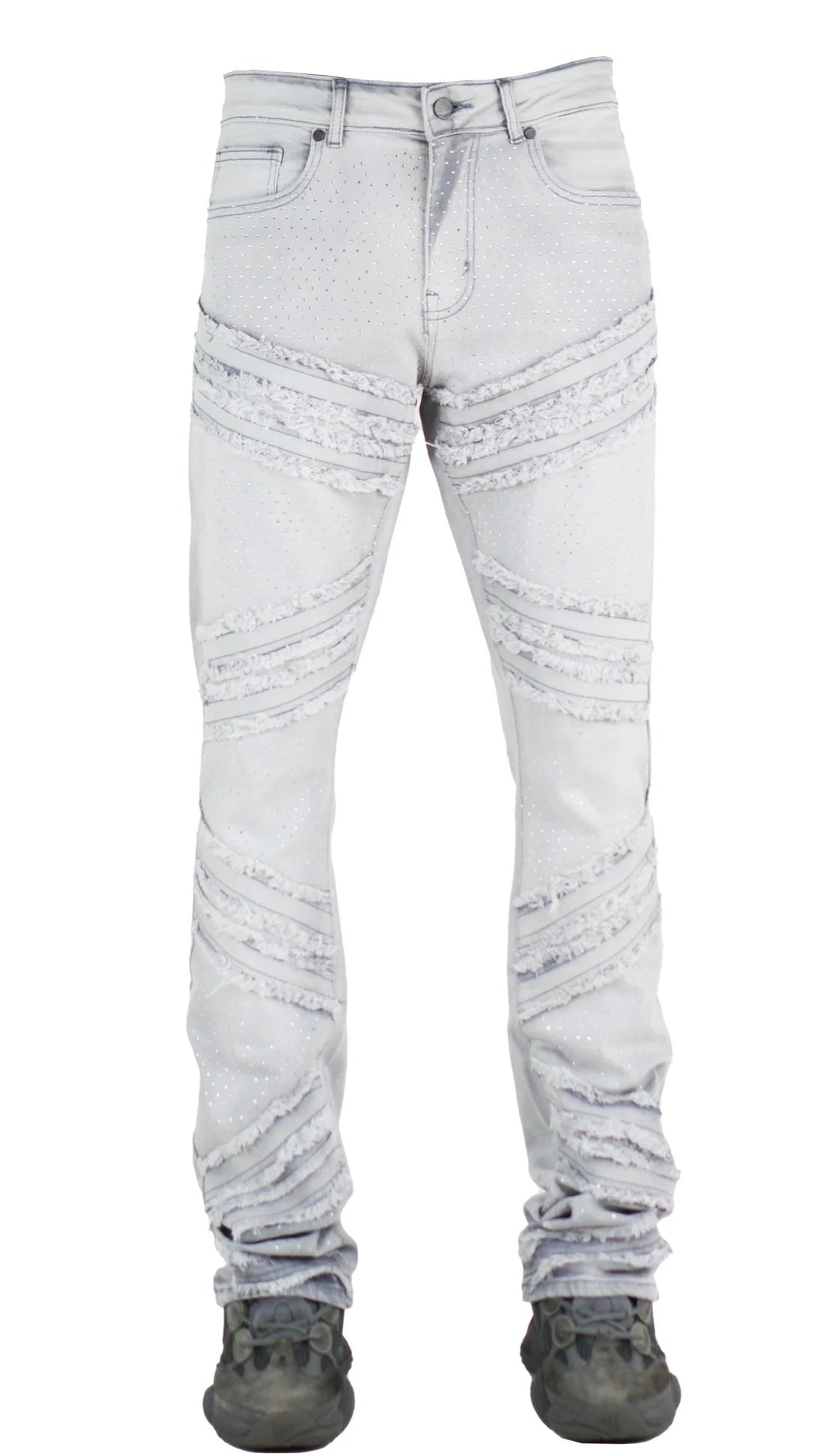 Focus - Rhinestone R&R Distress Stacked Denim Jeans