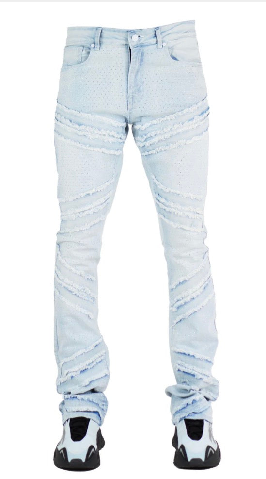 Focus - Rhinestone R&R Distress Stacked Denim Jeans