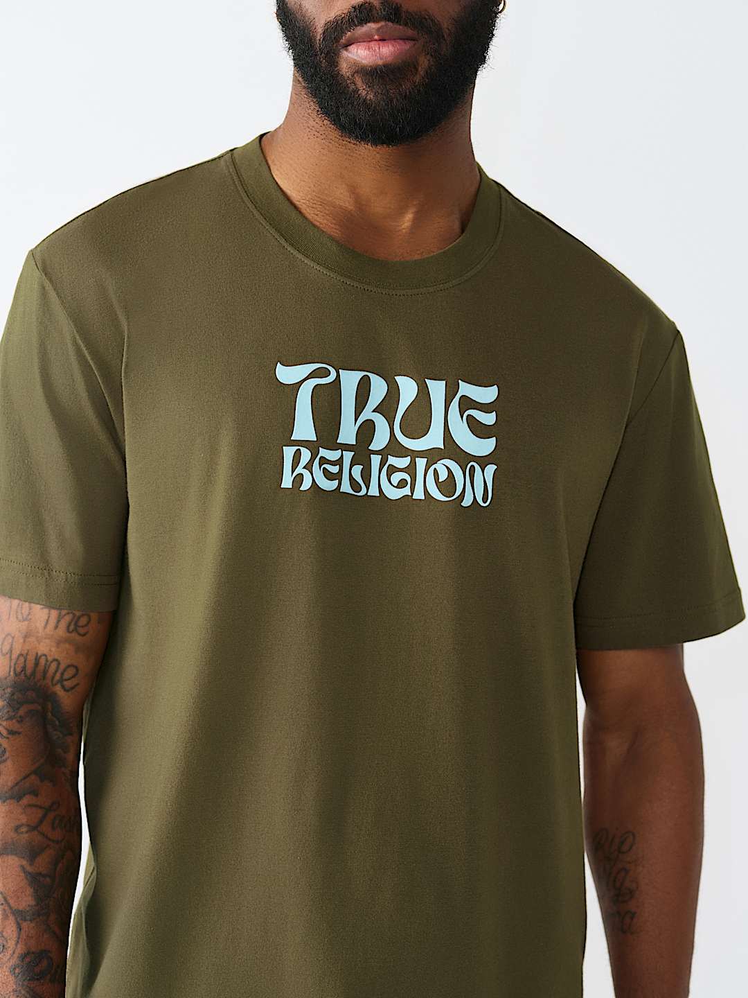 TRUE RELIGION - Wavy Logo Buddha Face Graphic Tee