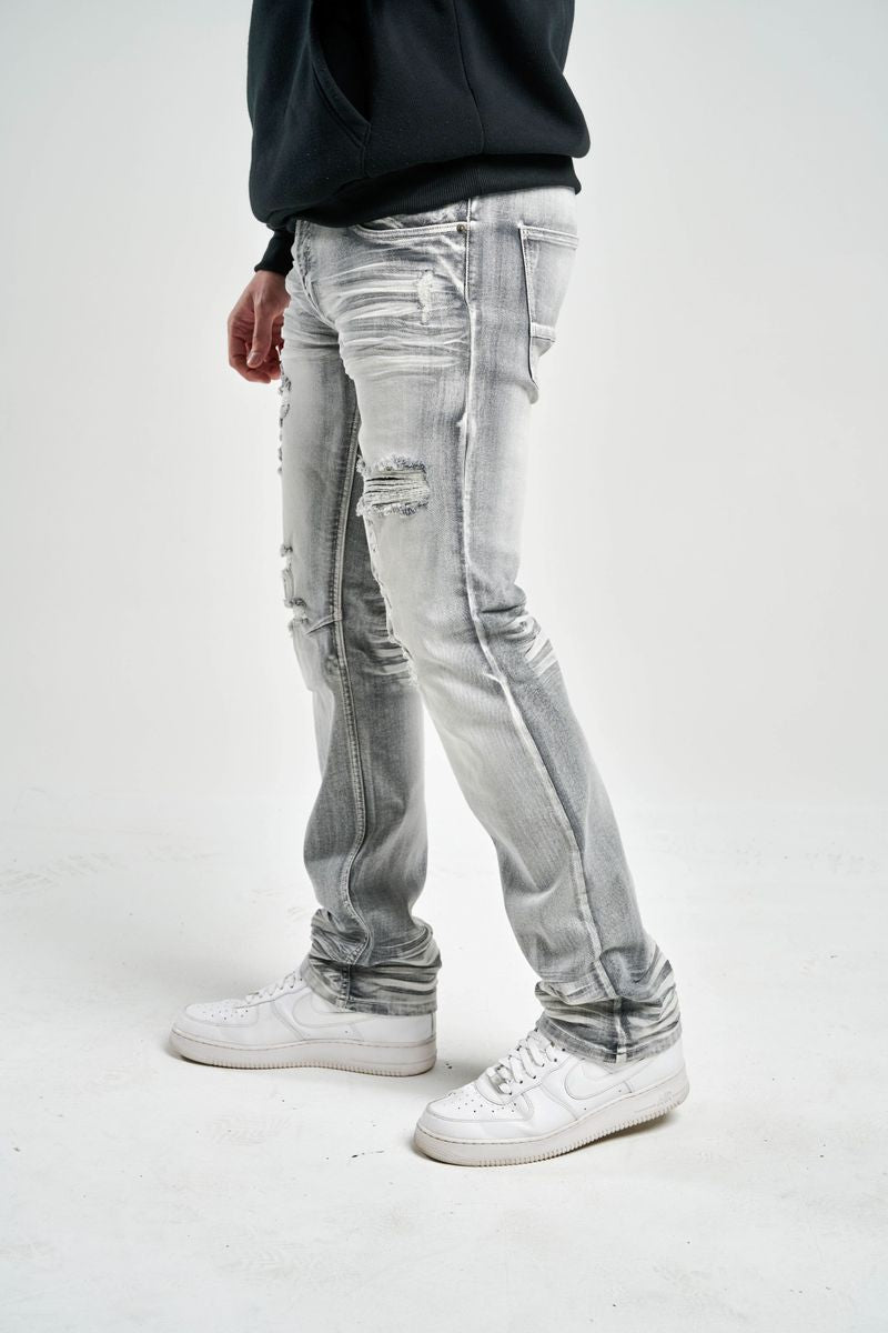 Spark - "SLIM FIT" STRETCH JEANS WITH 3D CRINKLE & RIP/REPAIR