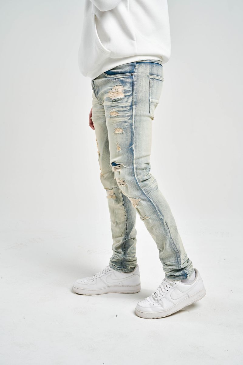 Spark - "SLIM FIT" STRETCH JEANS WITH 3D CRINKLE &
RIP/REPAIR