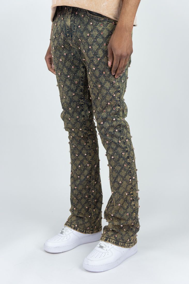 R3BEL - STACKED FIT JEANS ROSE GOLD STONES