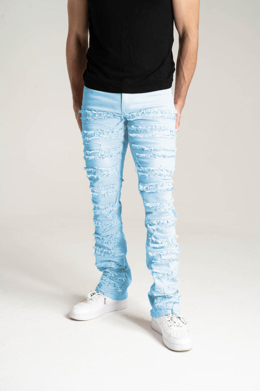 Spark- Stacked Jeans With Frayed Patch