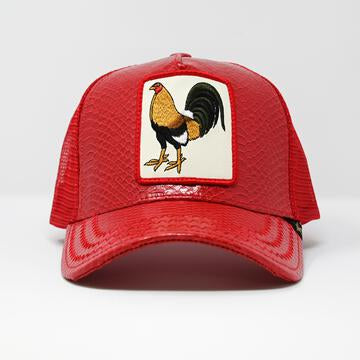 Gold Star - Rooster Red leather trucker Hat