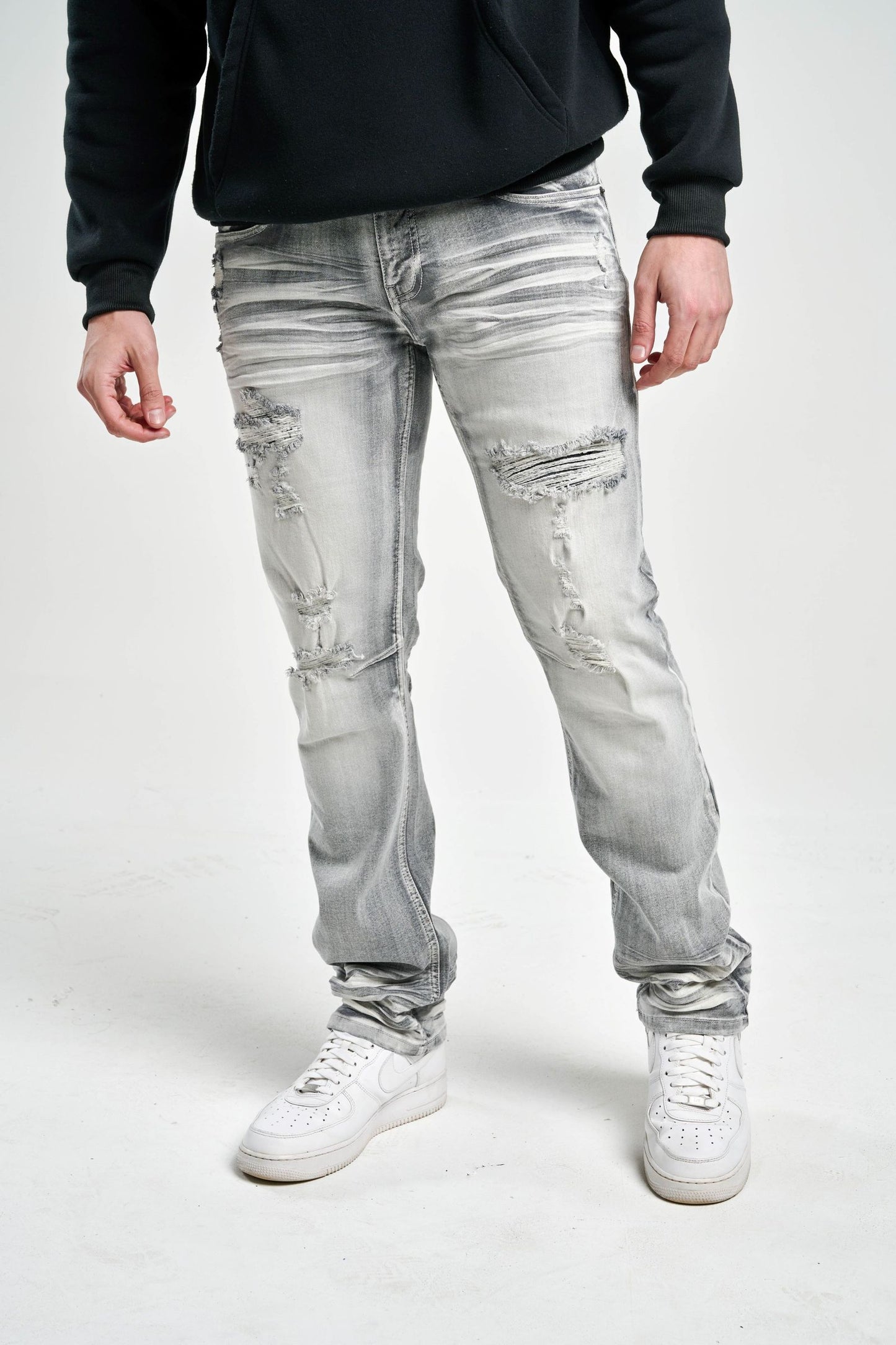 Spark - "SLIM FIT" STRETCH JEANS WITH 3D CRINKLE & RIP/REPAIR