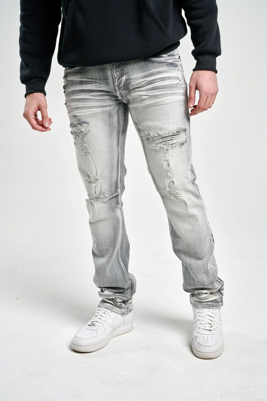 Spark - "SLIM FIT" STRETCH JEANS WITH 3D CRINKLE & RIP/REPAIR