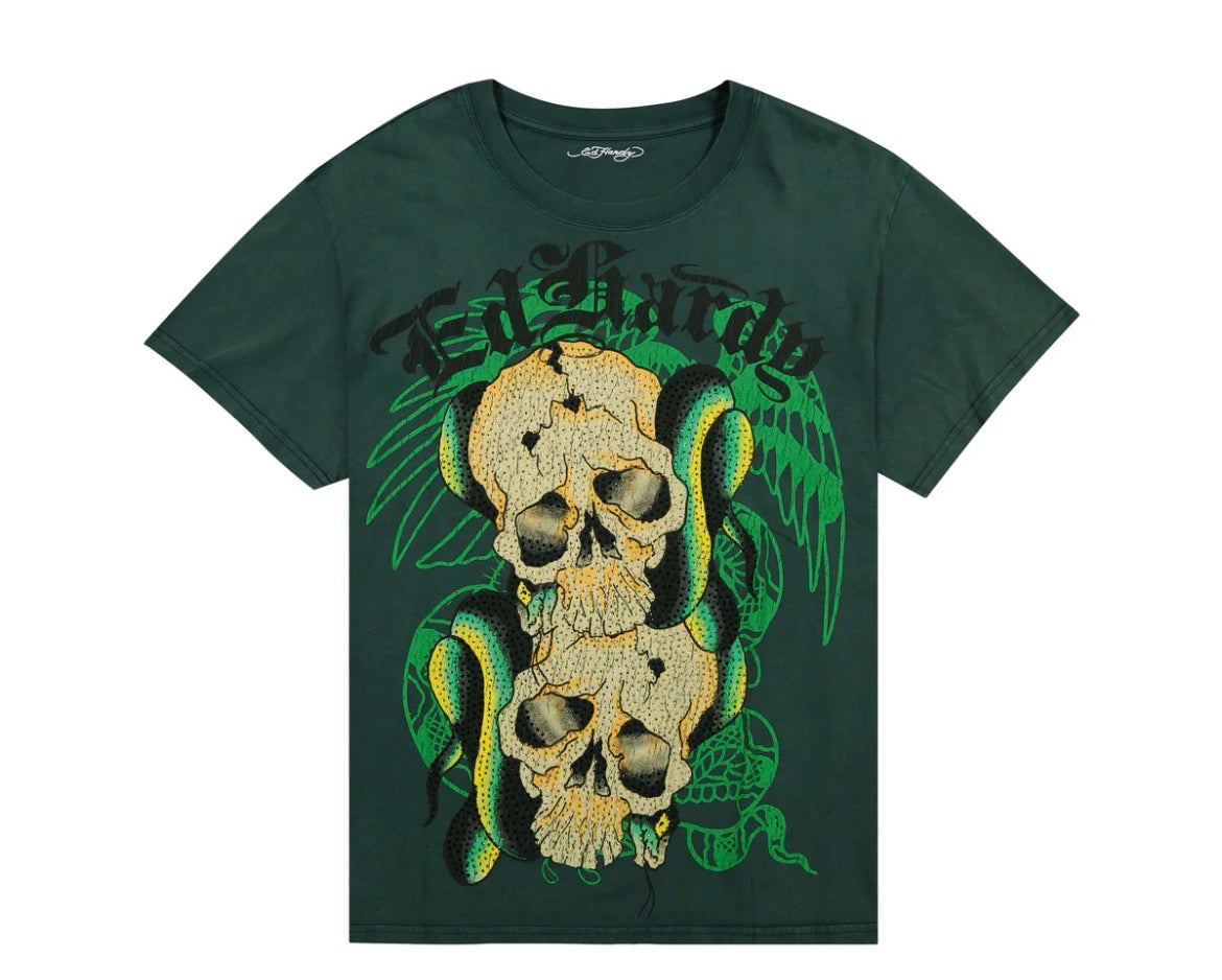 EDHARDY - SKULLS RHINESTONE BOXY TEE
