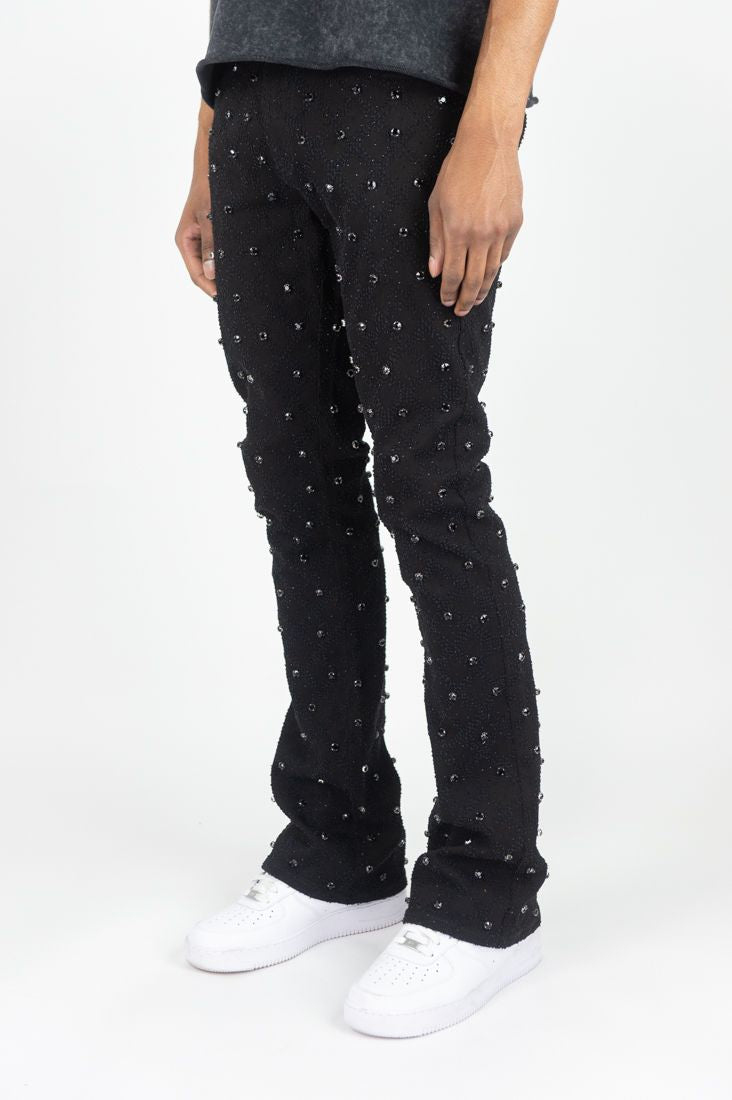 R3BEL - STACKED FIT JEANS GLOSS JET BLACK STONES