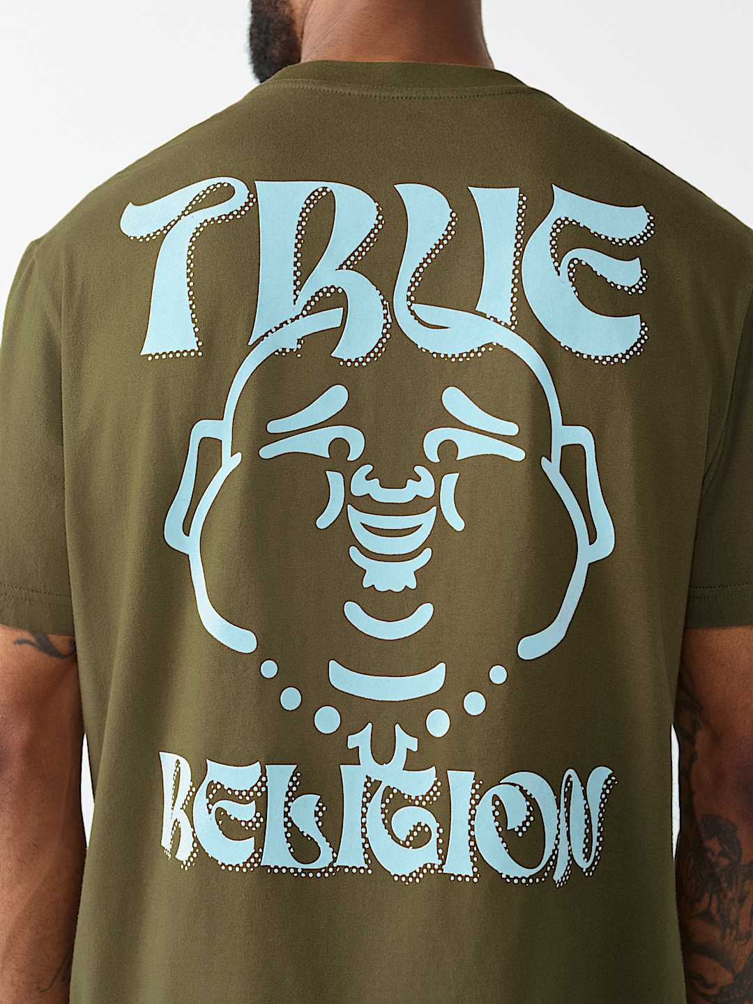 TRUE RELIGION - Wavy Logo Buddha Face Graphic Tee