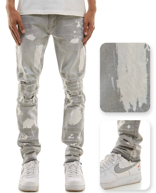 KDNK - GREY BLEACHED MOTO SKINNY JEANS SKINNY FIT