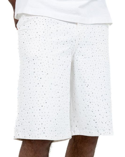 Golden Denim - White Dismond Rhinestone Jean-Shorts
