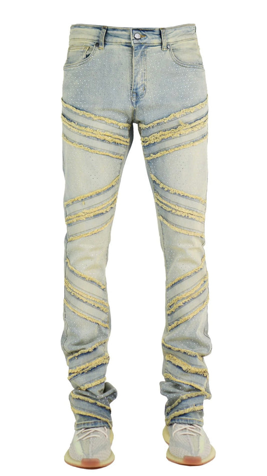 Focus - Rhinestone R&R Distress Stacked Denim Jeans