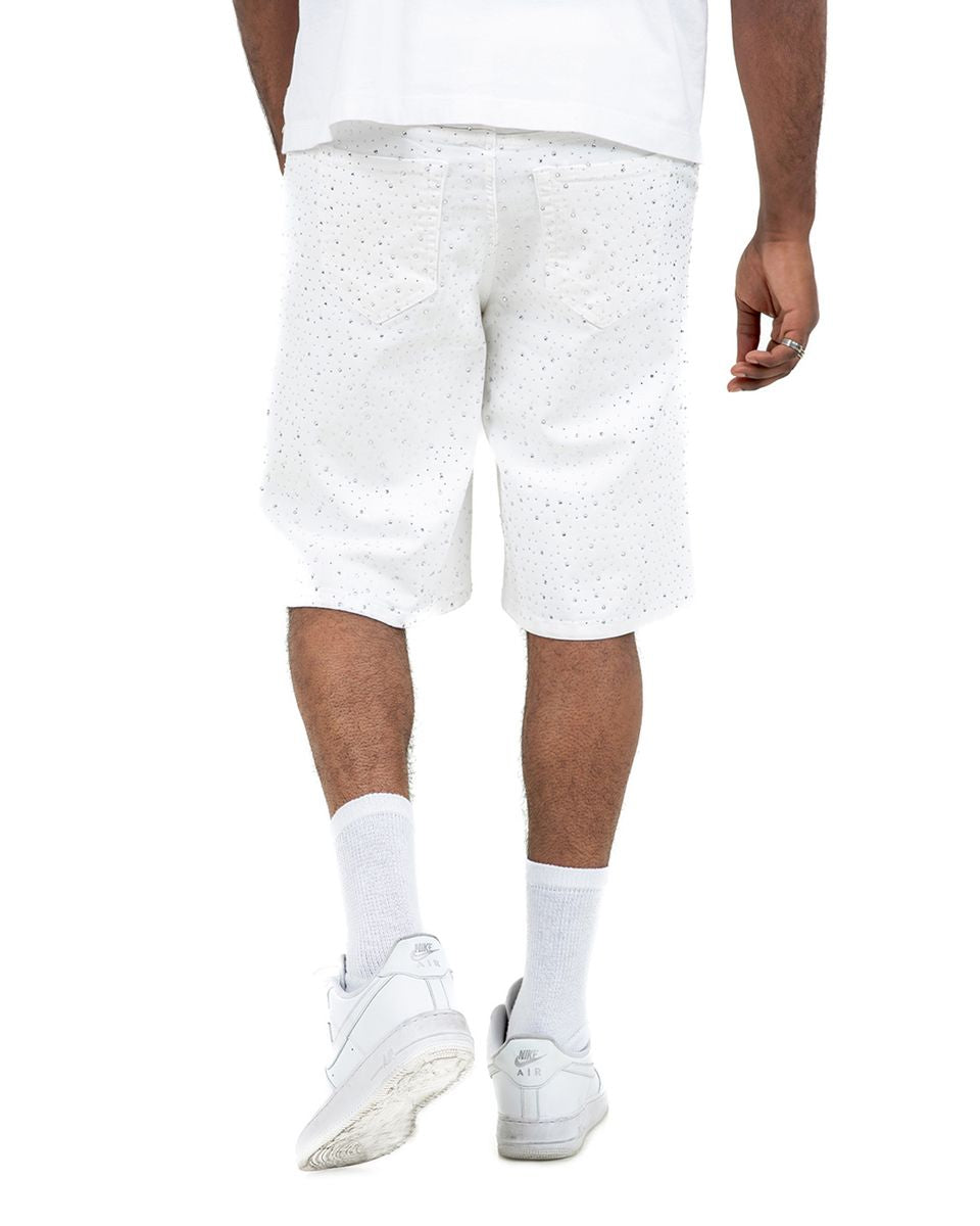 Golden Denim - White Dismond Rhinestone Jean-Shorts