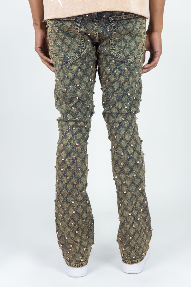 R3BEL - STACKED FIT JEANS ROSE GOLD STONES