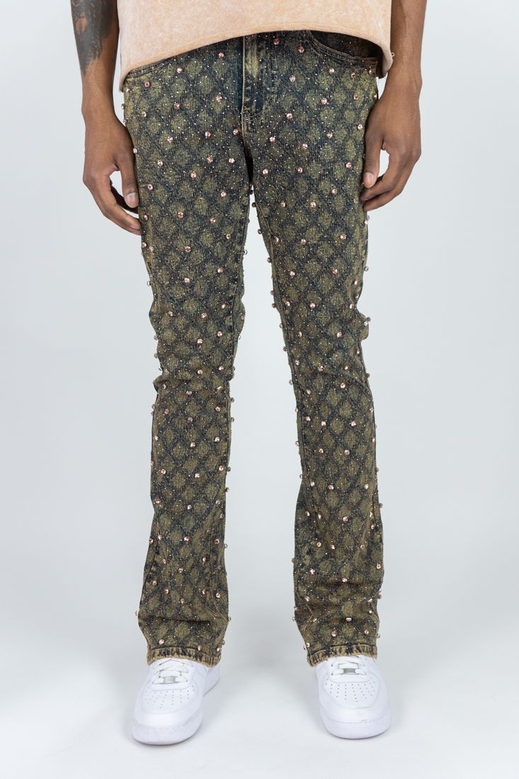 R3BEL - STACKED FIT JEANS ROSE GOLD STONES