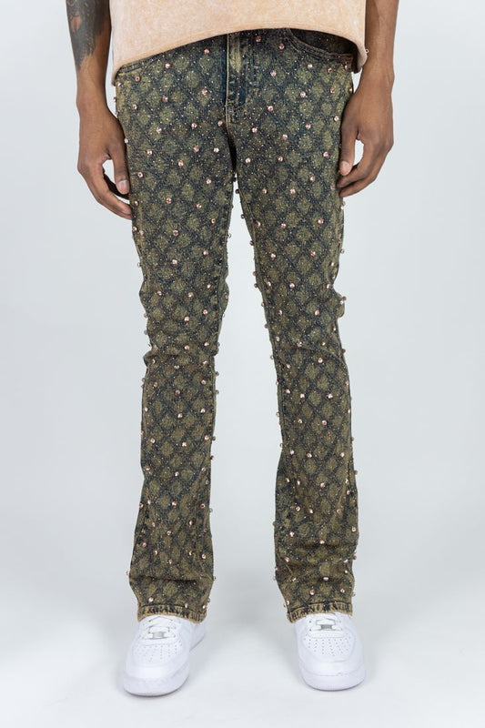 R3BEL - STACKED FIT JEANS ROSE GOLD STONES