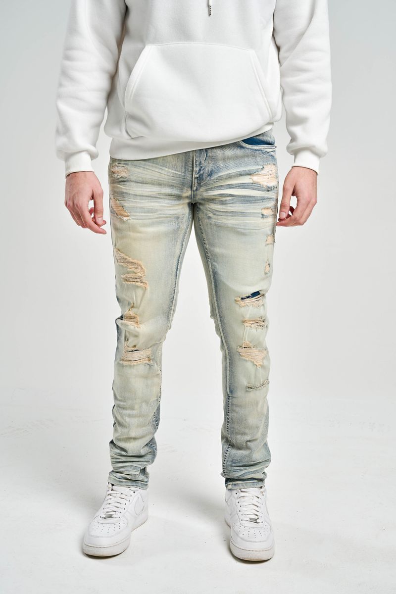 Spark - "SLIM FIT" STRETCH JEANS WITH 3D CRINKLE &
RIP/REPAIR