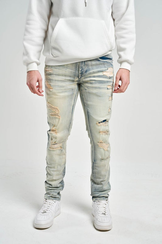 Spark - "SLIM FIT" STRETCH JEANS WITH 3D CRINKLE &
RIP/REPAIR