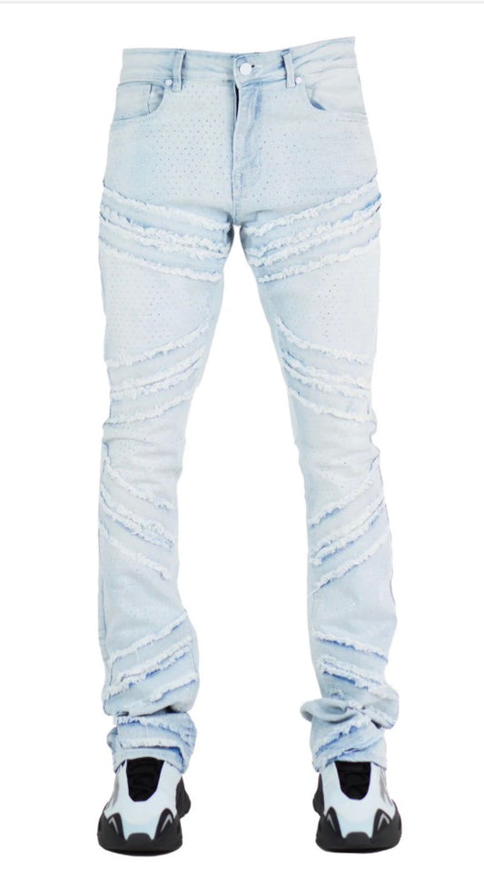 Focus - Rhinestone R&R Distress Stacked Denim Jeans